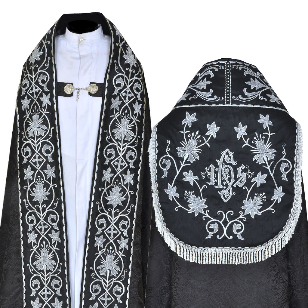 Cope Vestment Fully Embroidered Black Cope & Stole Set