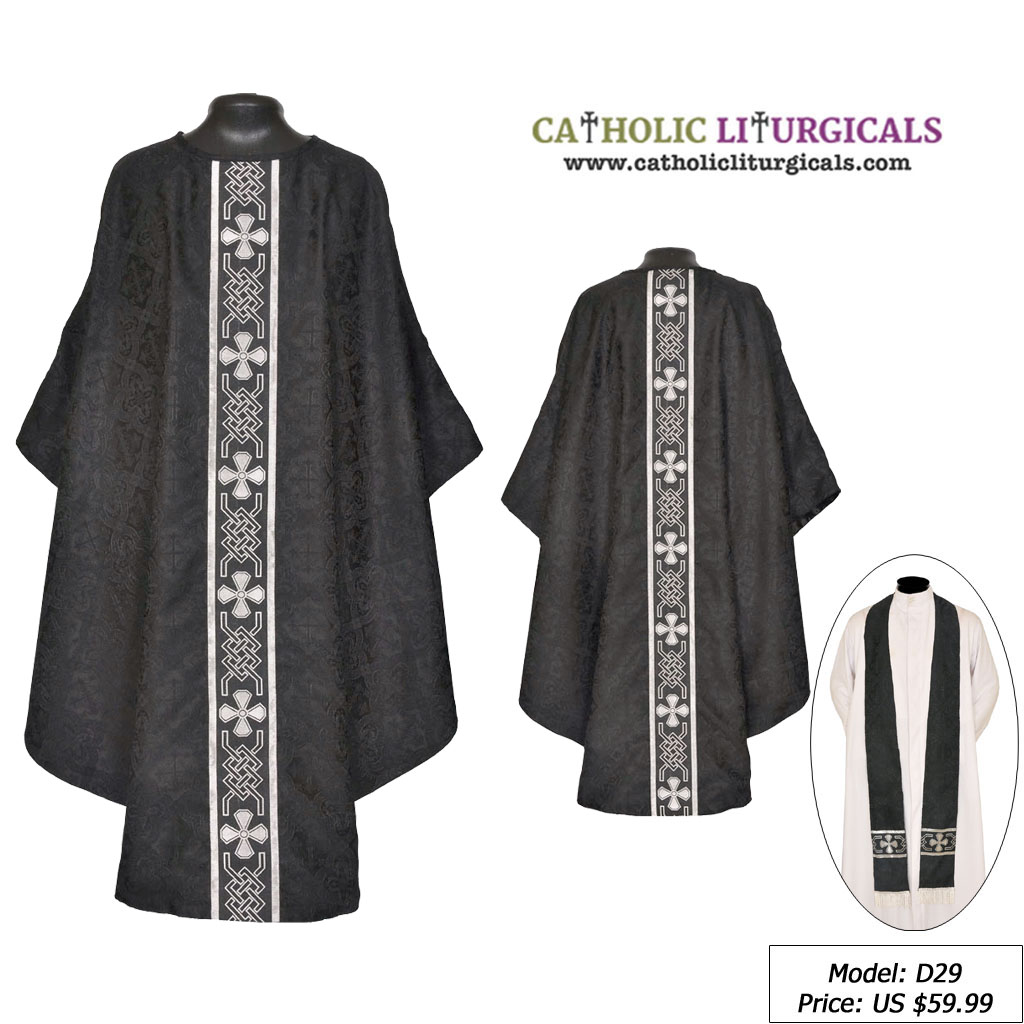 Gothic Chasubles MAA: Black Gothic Vestment & Stole Set