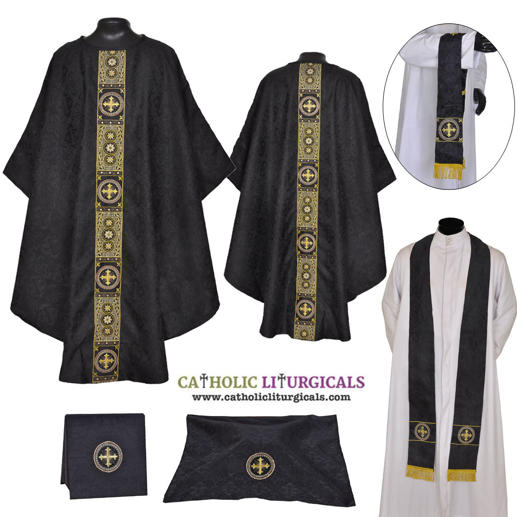 Gothic Chasubles M0A : Black Gothic Vestment & Mass Set