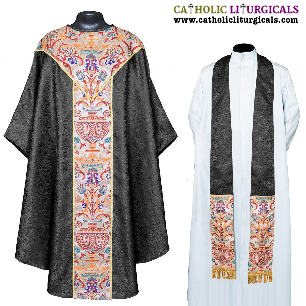Gothic Chasubles Black Gothic Chasuble with Coronation Tapestry