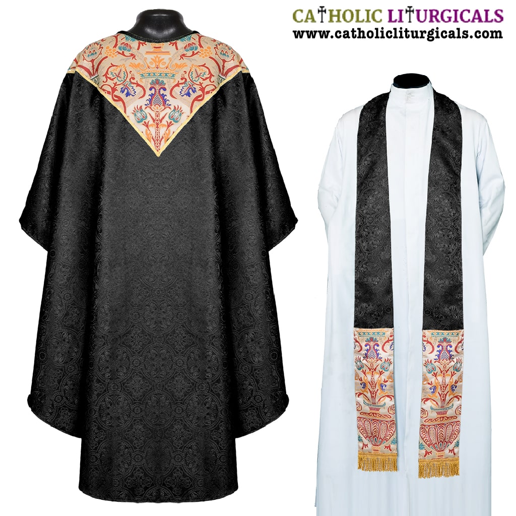 Gothic Chasubles Black Gothic Vestment with Coronation Tapestry