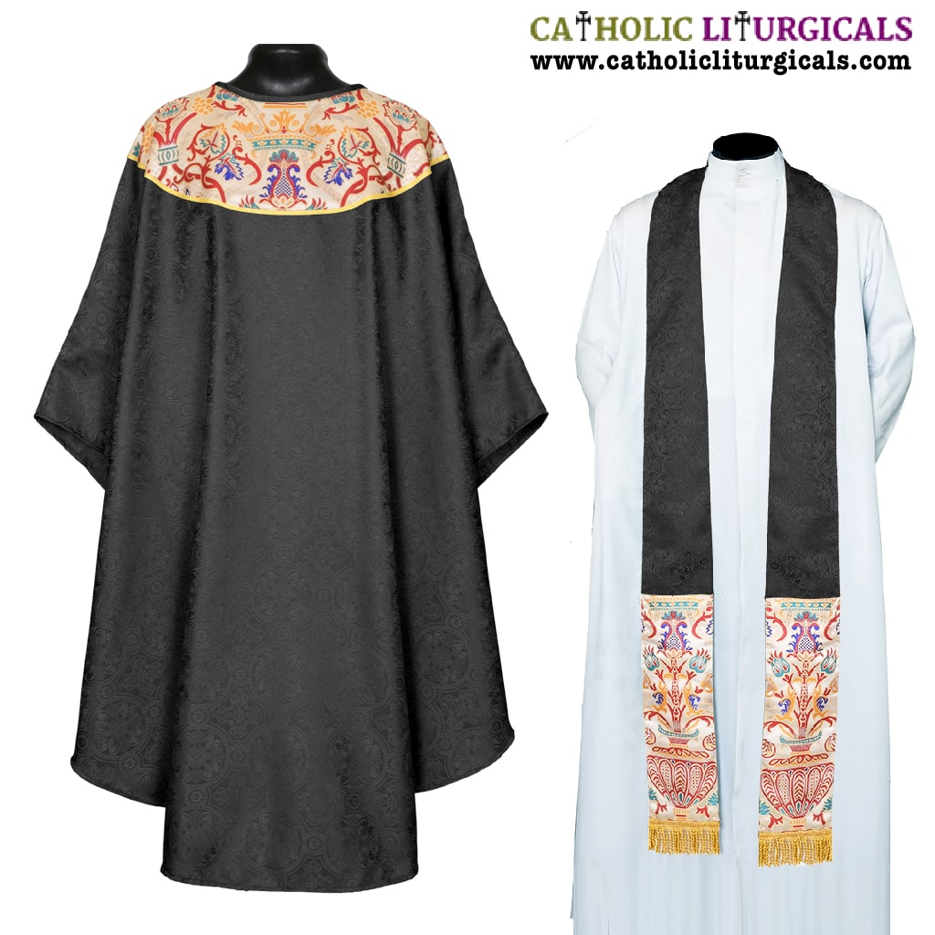 Gothic Chasubles Black Gothic Vestment with Coronation Tapestry