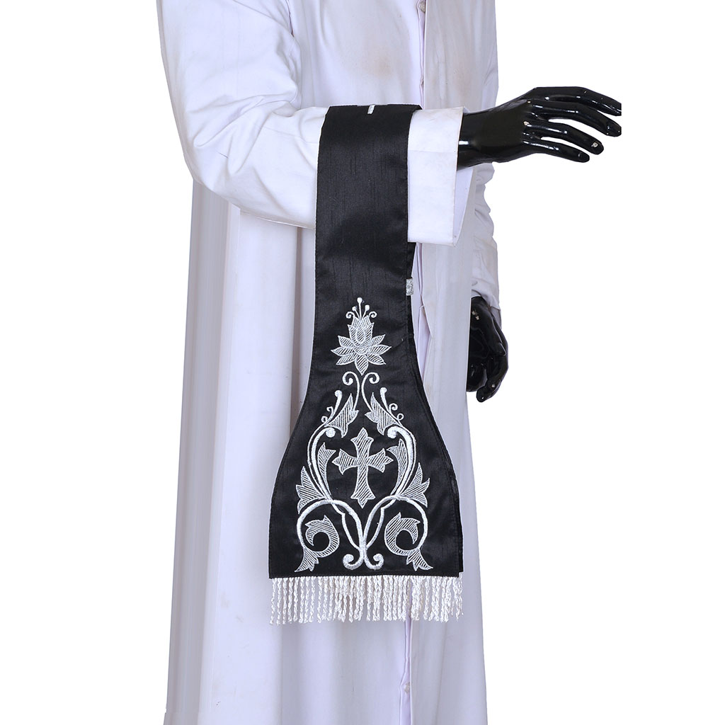 Priest Maniples Fully Embroidered Black - Maniple SILK