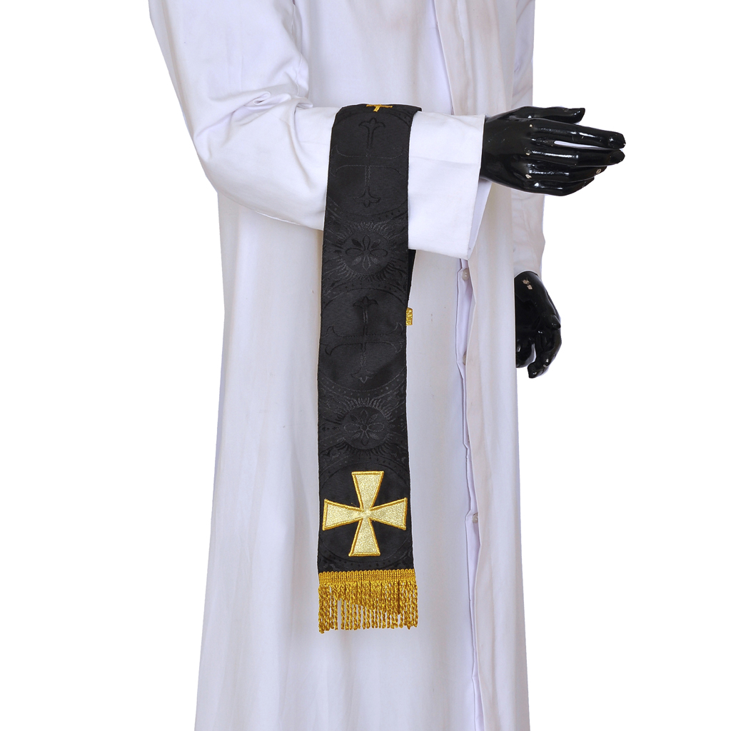 Priest Maniples Black Maniple - Cross Appliqué
