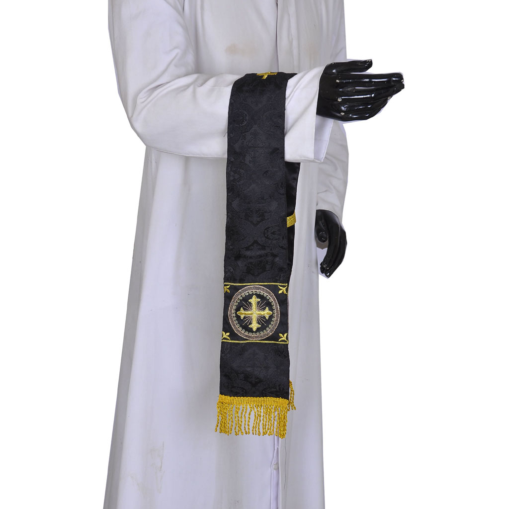 Priest Maniples Black Maniple - Cross Embroidered