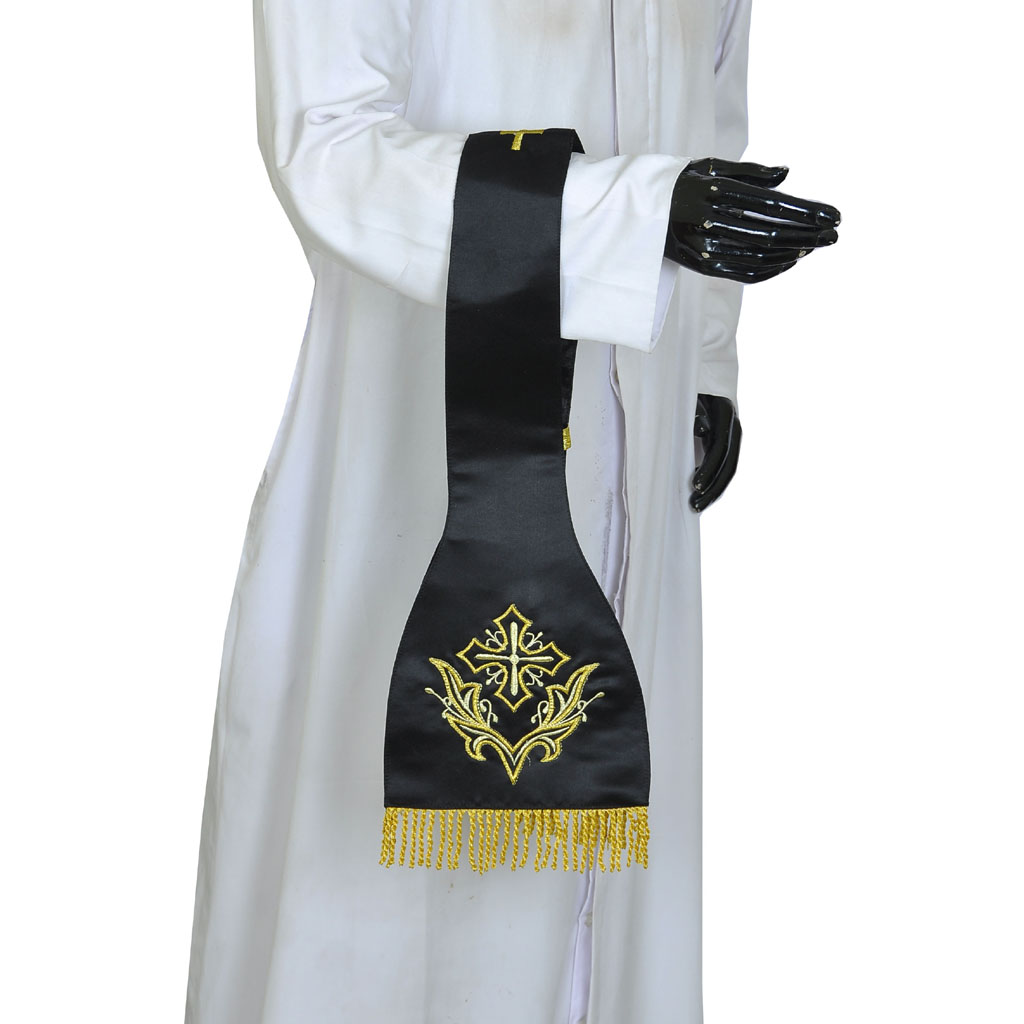 Priest Maniples Black Cross Embroidered - Maniple 