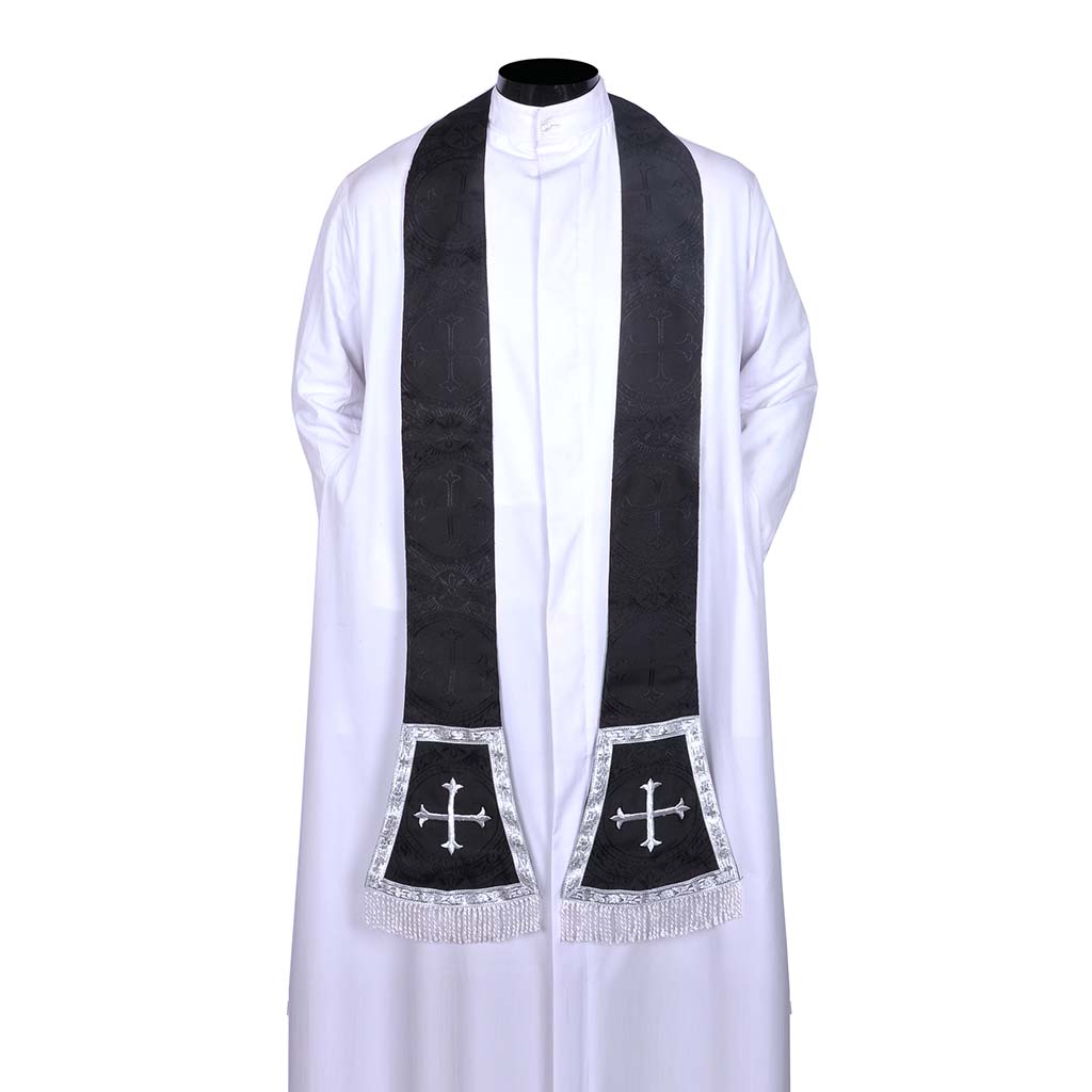 Priest Stoles Black Priest Stole - Cross Embroidery