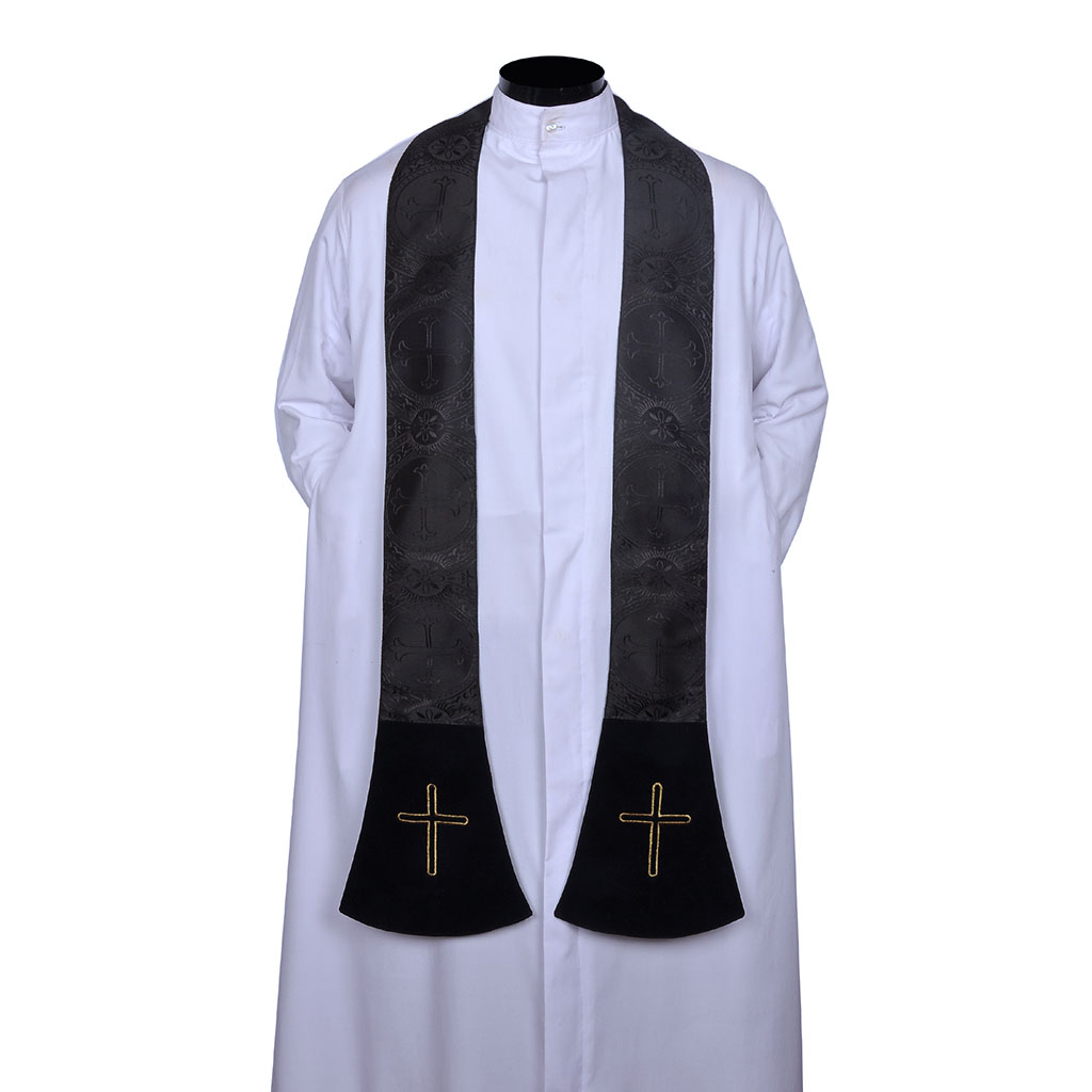 Priest Stoles Black - Priest Stole - Cross Embroidery