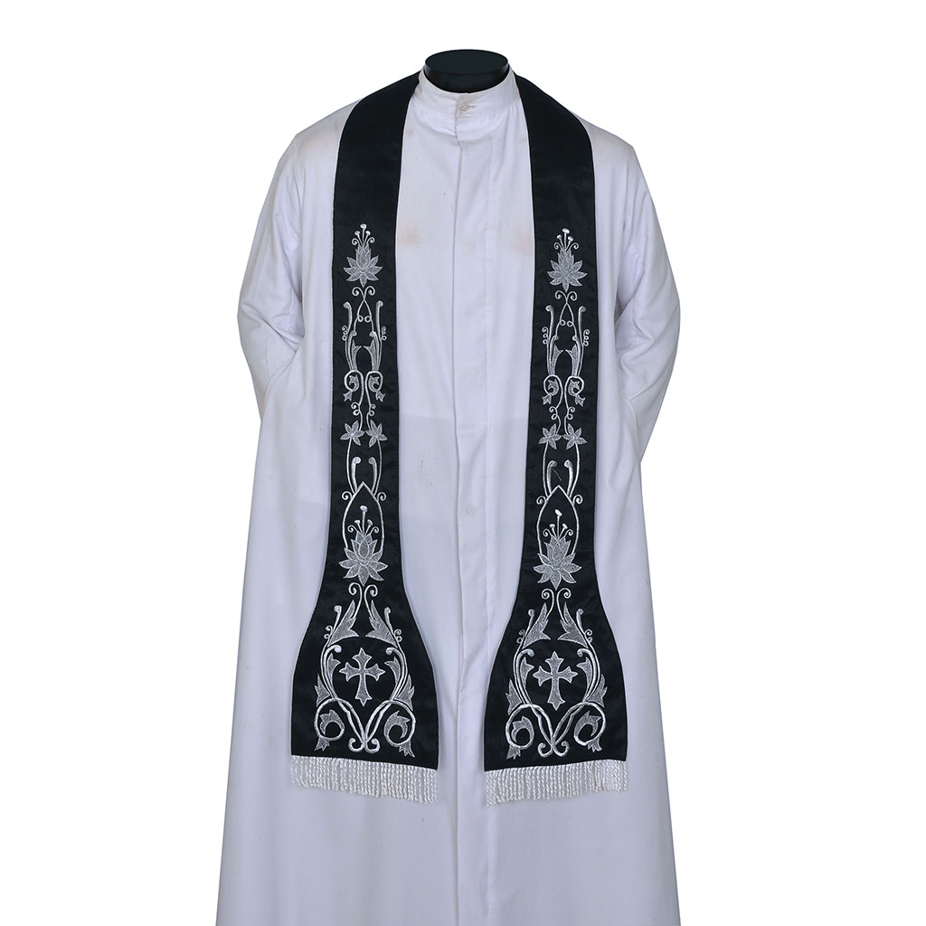 Priest Stoles Fully Embroidered Black - Priest Stole SILK