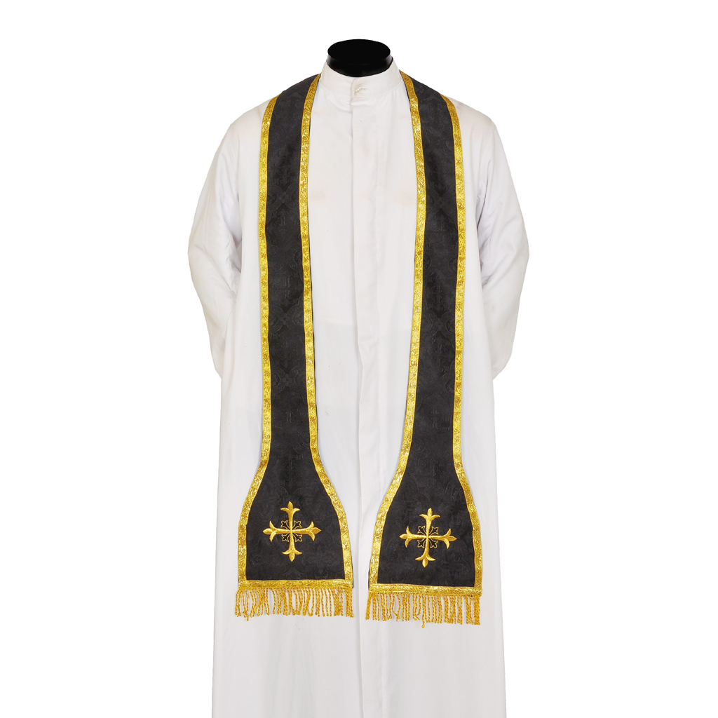 Lenten Offers Black Priest Stole - Cross Embroidery