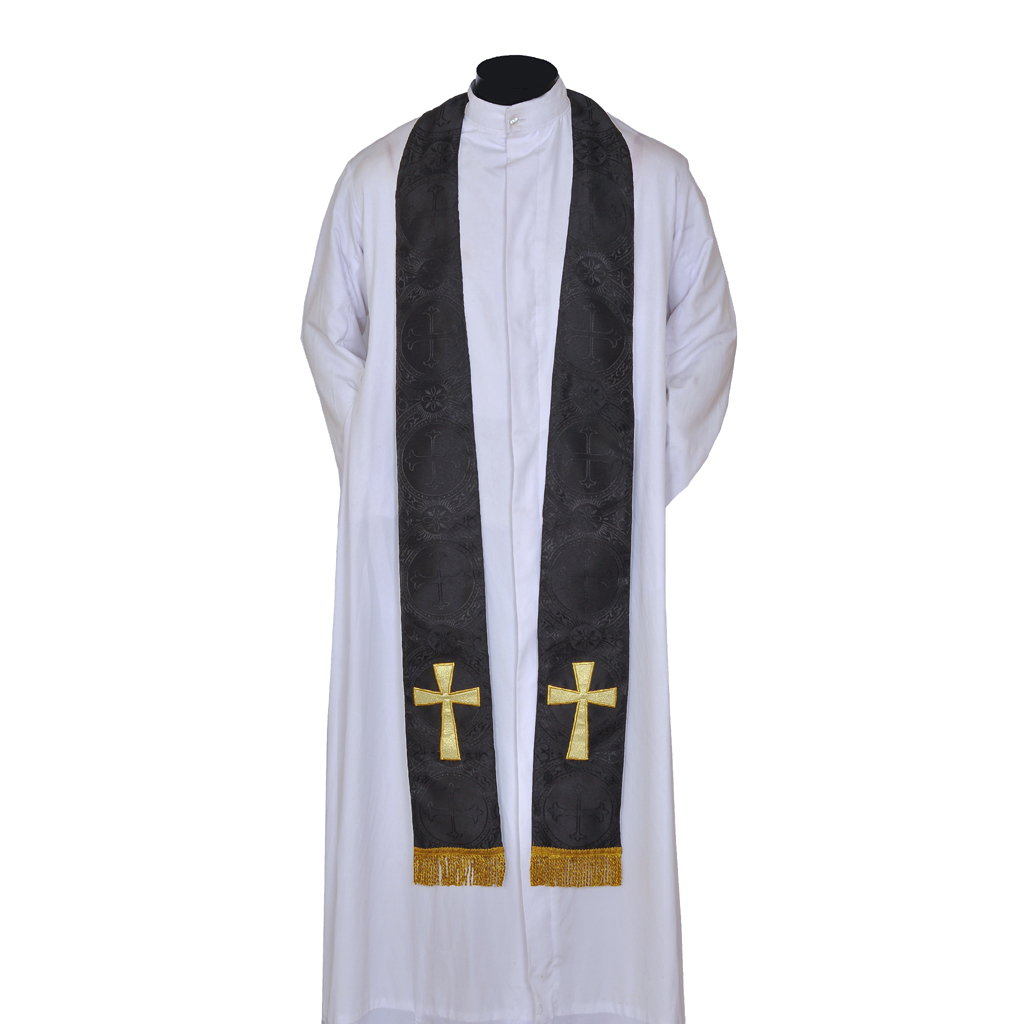Priest Stoles Black - Priest Stole - Cross Applique