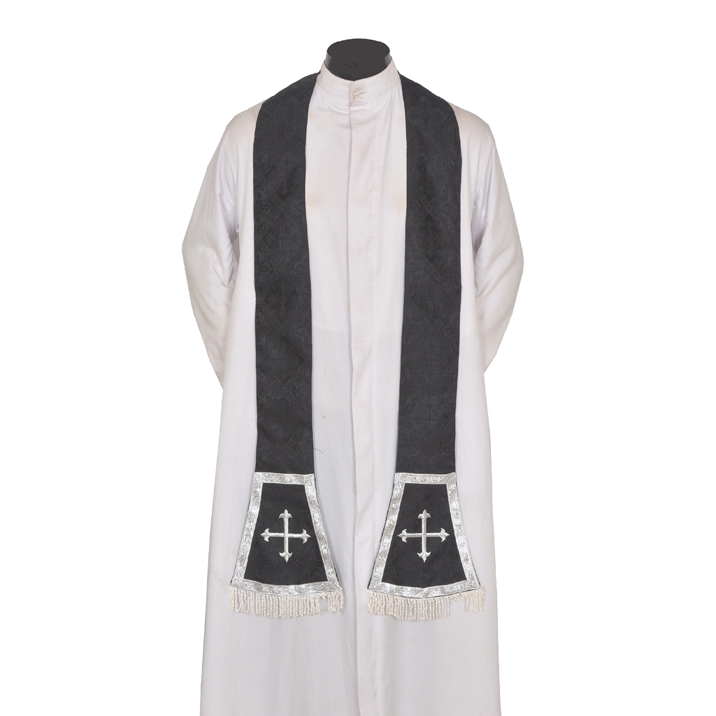 Priest Stoles Black Priest Stole - Cross Embroidery