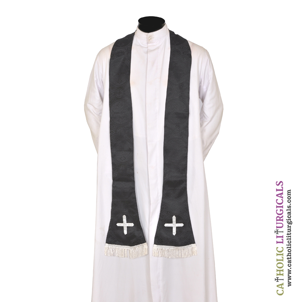 Priest Stoles Black Priest Stole - Cross Design
