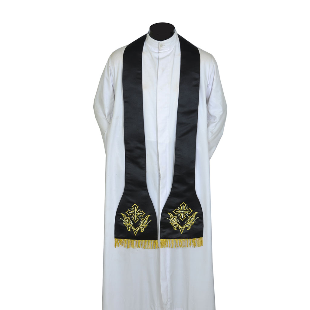Priest Stoles Black Cross Embroidered - Priest Stole SILK
