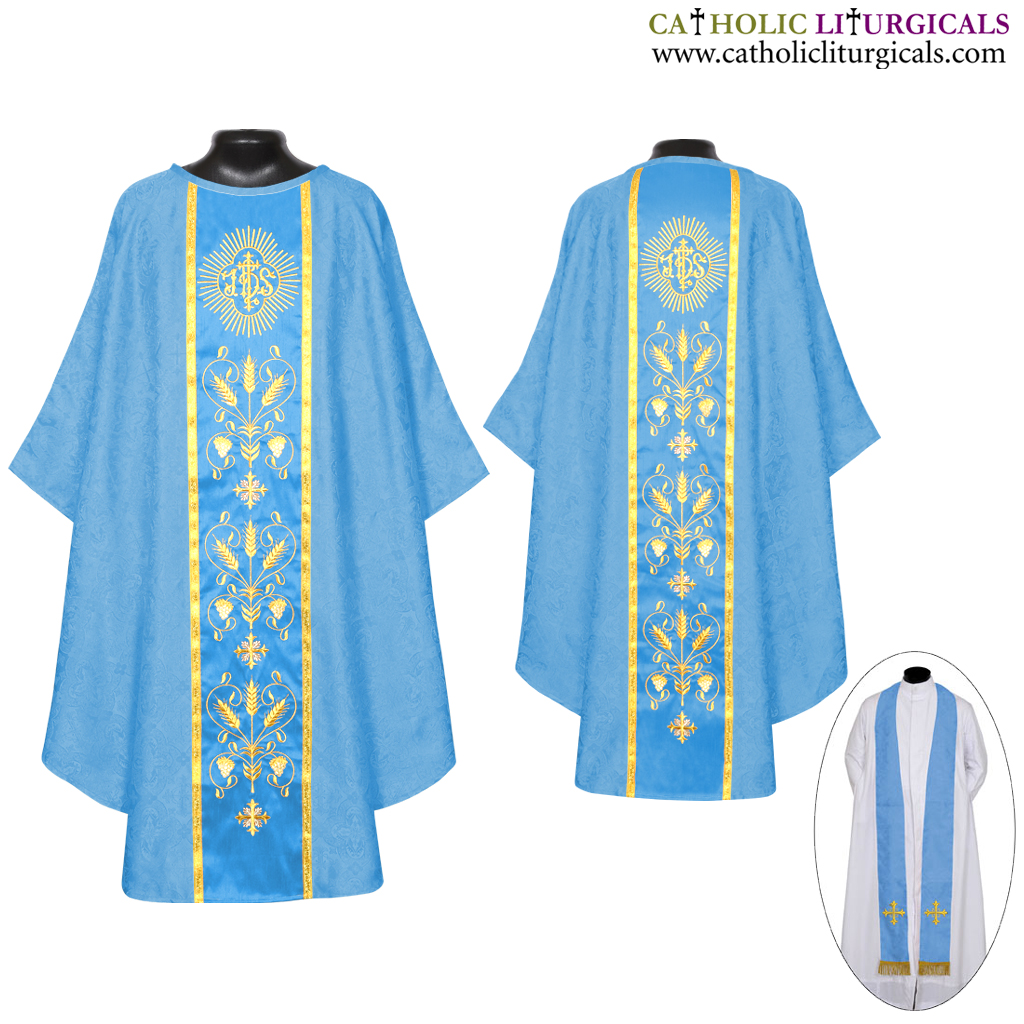 Gothic Chasubles Marian Blue Gothic Vestment & Stole Set