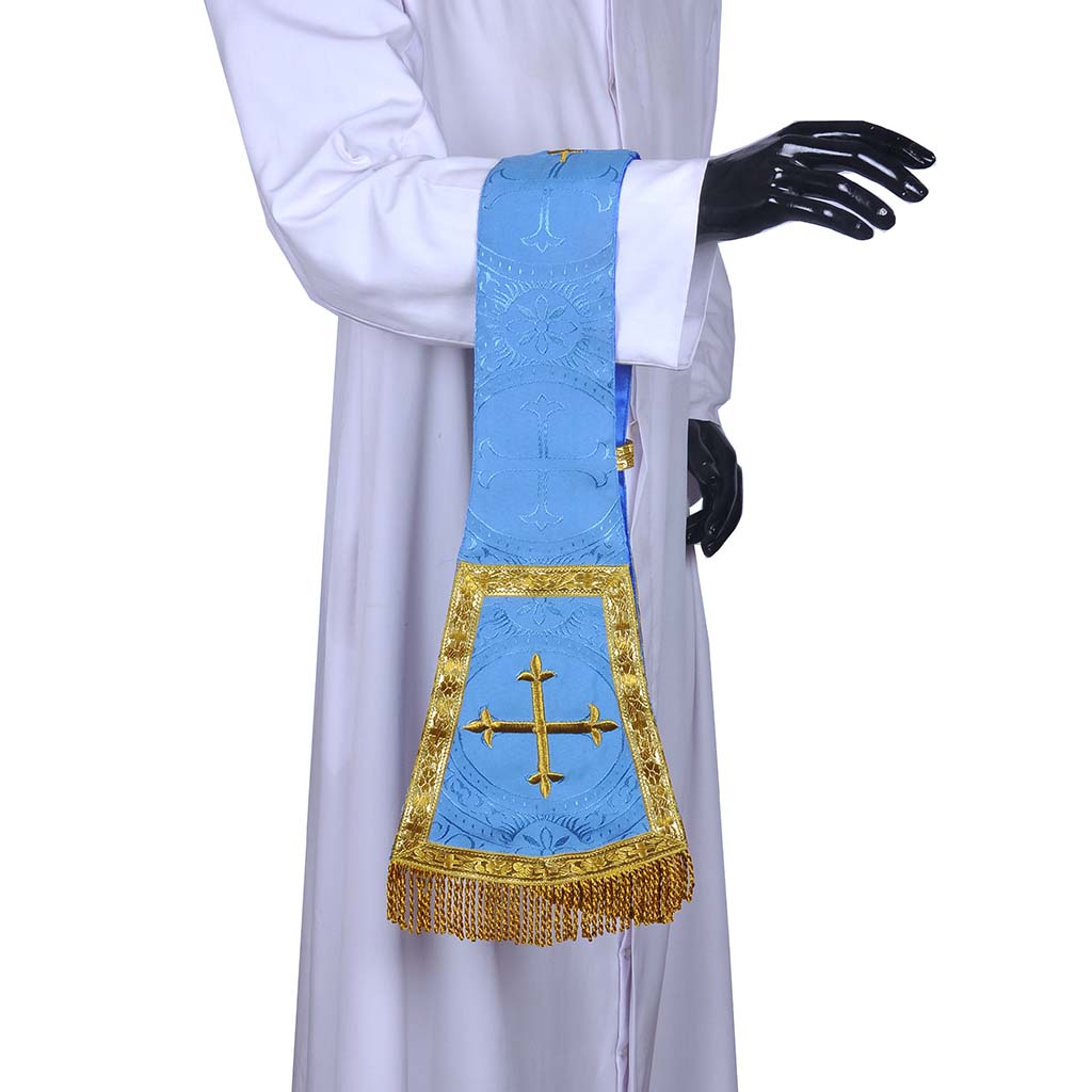 Priest Maniples Marian Blue Maniple Cross Embroidered