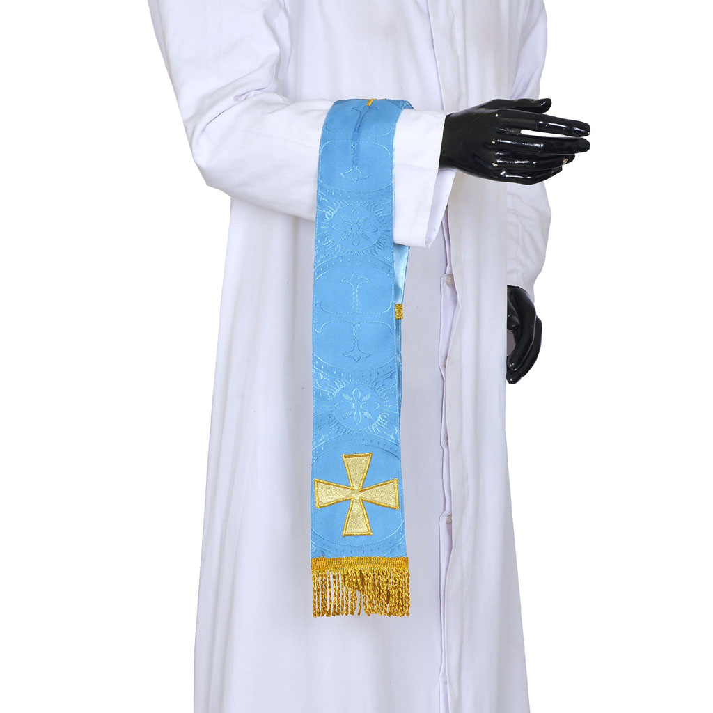 Priest Maniples Marian Blue Maniple - Cross Appliqué
