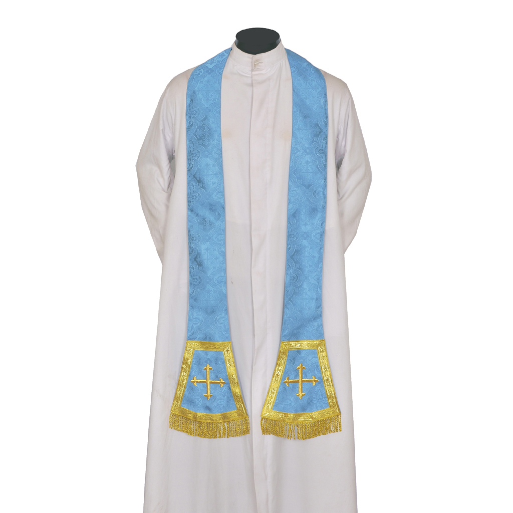 Priest Stoles Marian Blue Priest Stole - Cross Embroidery