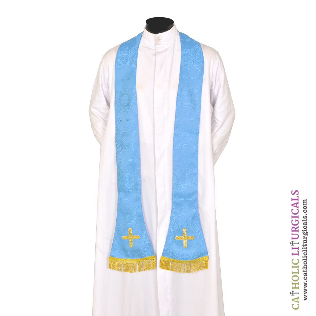Priest Stoles Marian Blue Priest Stole - Cross Design