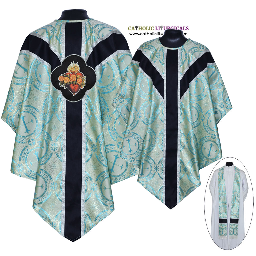Pugin Style Chasubles Marian Blue with Black Pugin Style Gothic Vestment