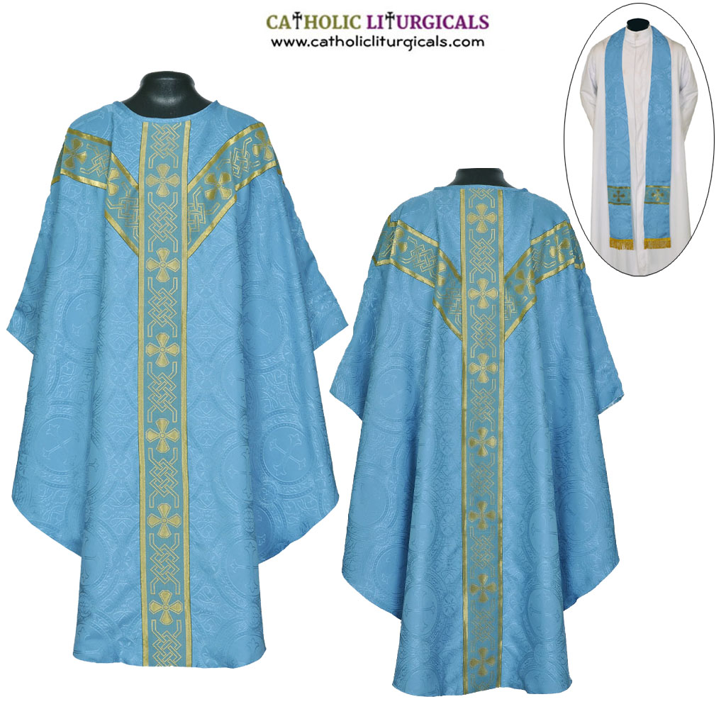 Lenten Offers MCC : Marian Blue Gothic Vestment & Stole Set