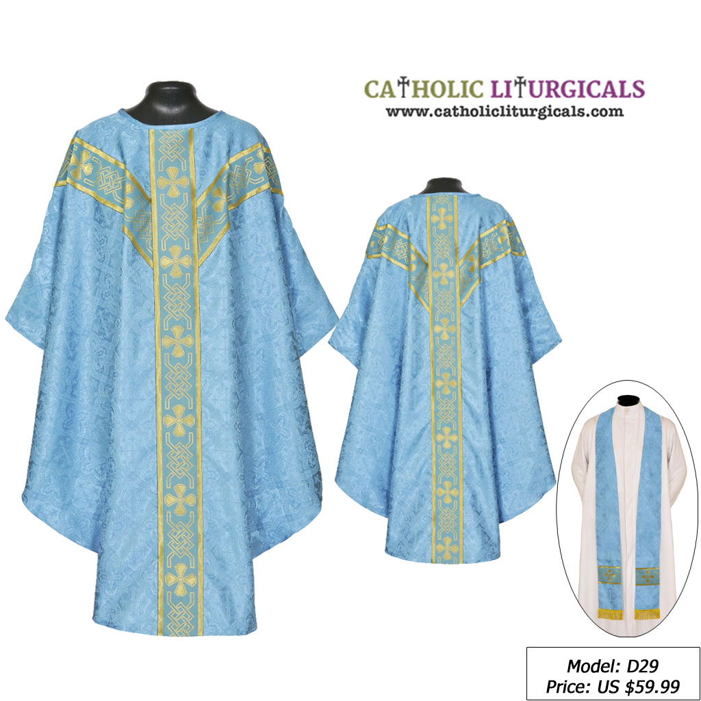 Gothic Chasubles MCC: Marian Blue Gothic Vestment & Stole Set