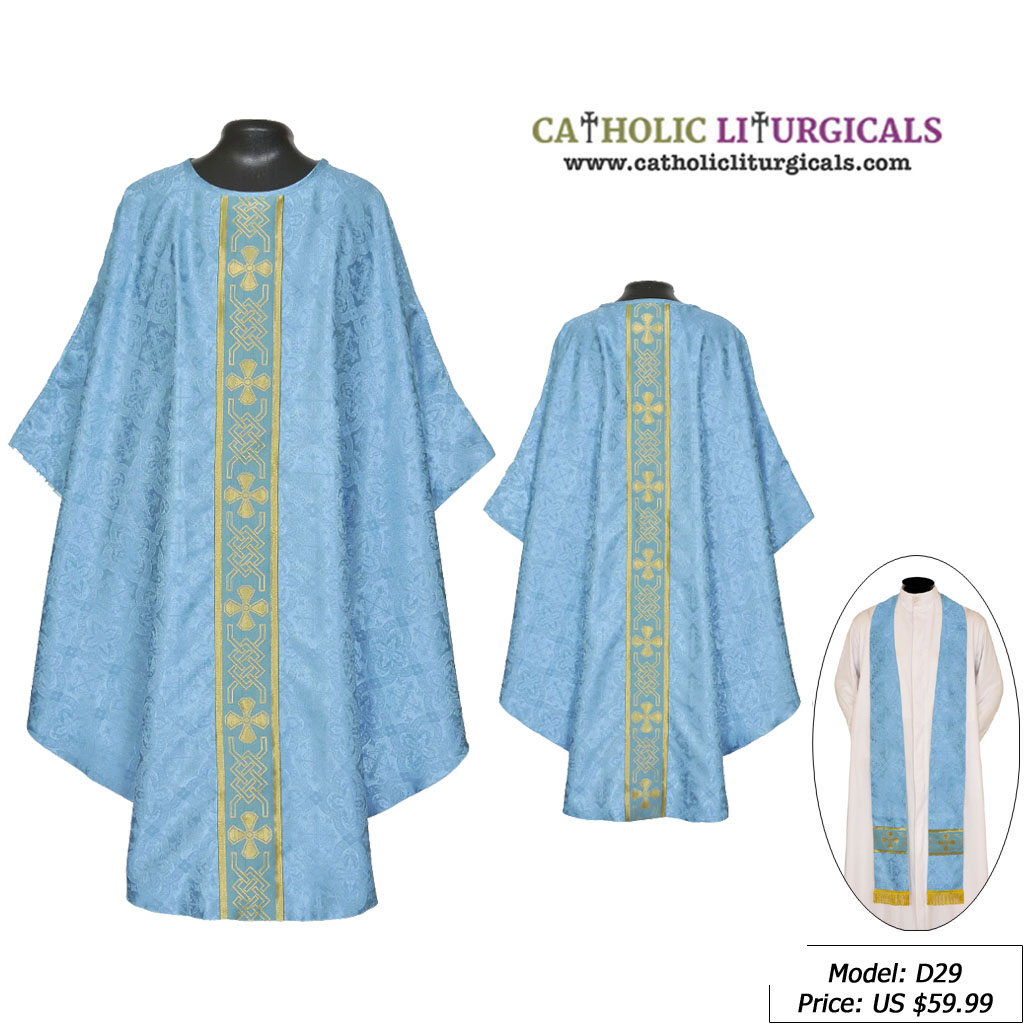 Gothic Chasubles MAA: Marian Blue Gothic Vestment & Stole Set