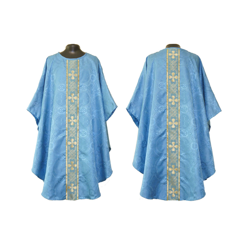Gothic Chasubles M0A: Marian Blue Gothic Vestment & Stole Set