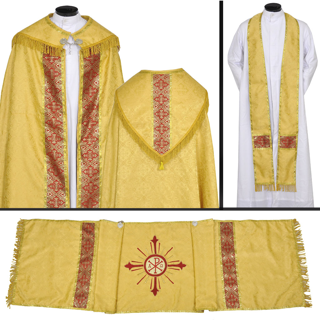 Cope Vestment Yellow Gold Cope, Humeral Veil & Stole Set
