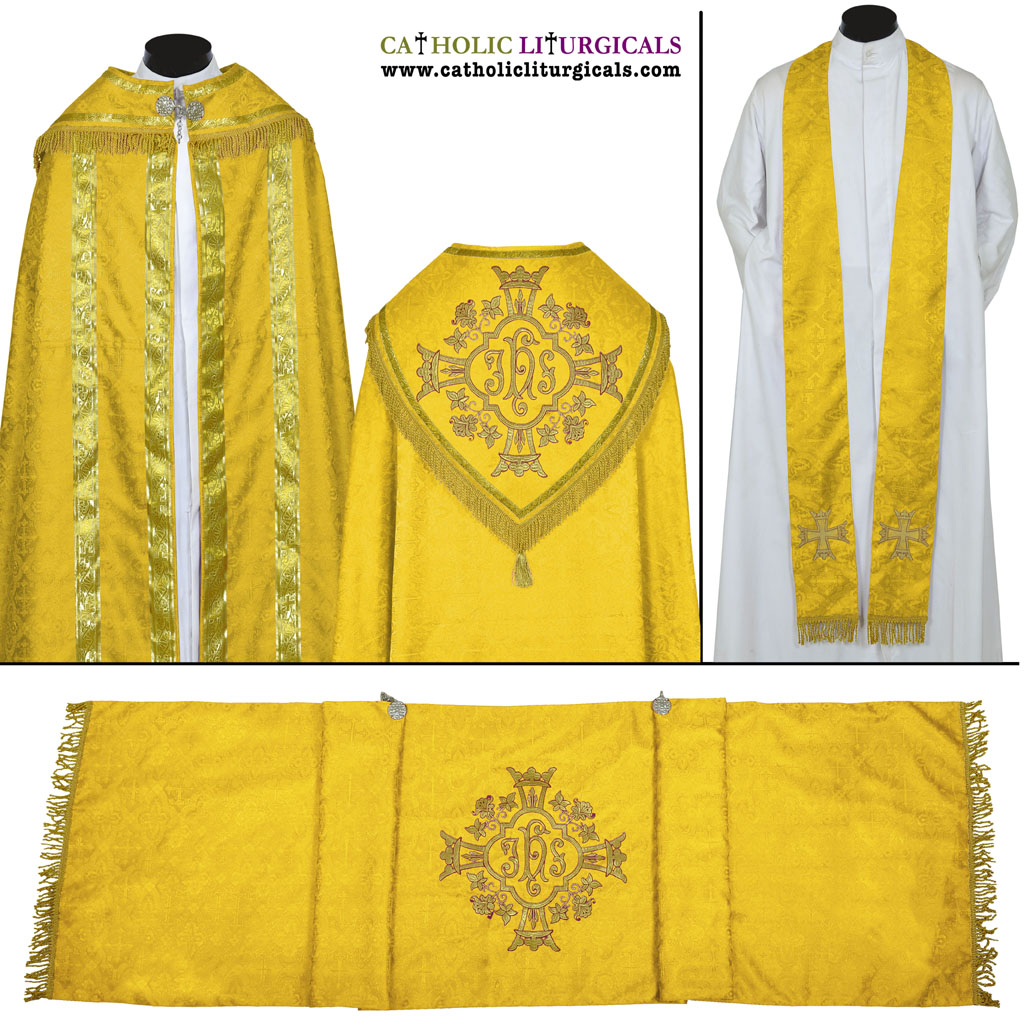 Cope Vestment Yellow Cope, Humeral Veil & Stole Set