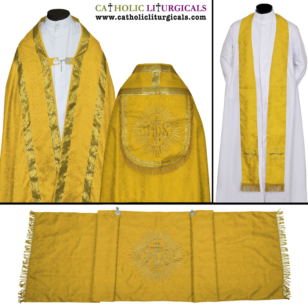 Cope Vestment Yellow Cope, Humeral Veil & Stole Set