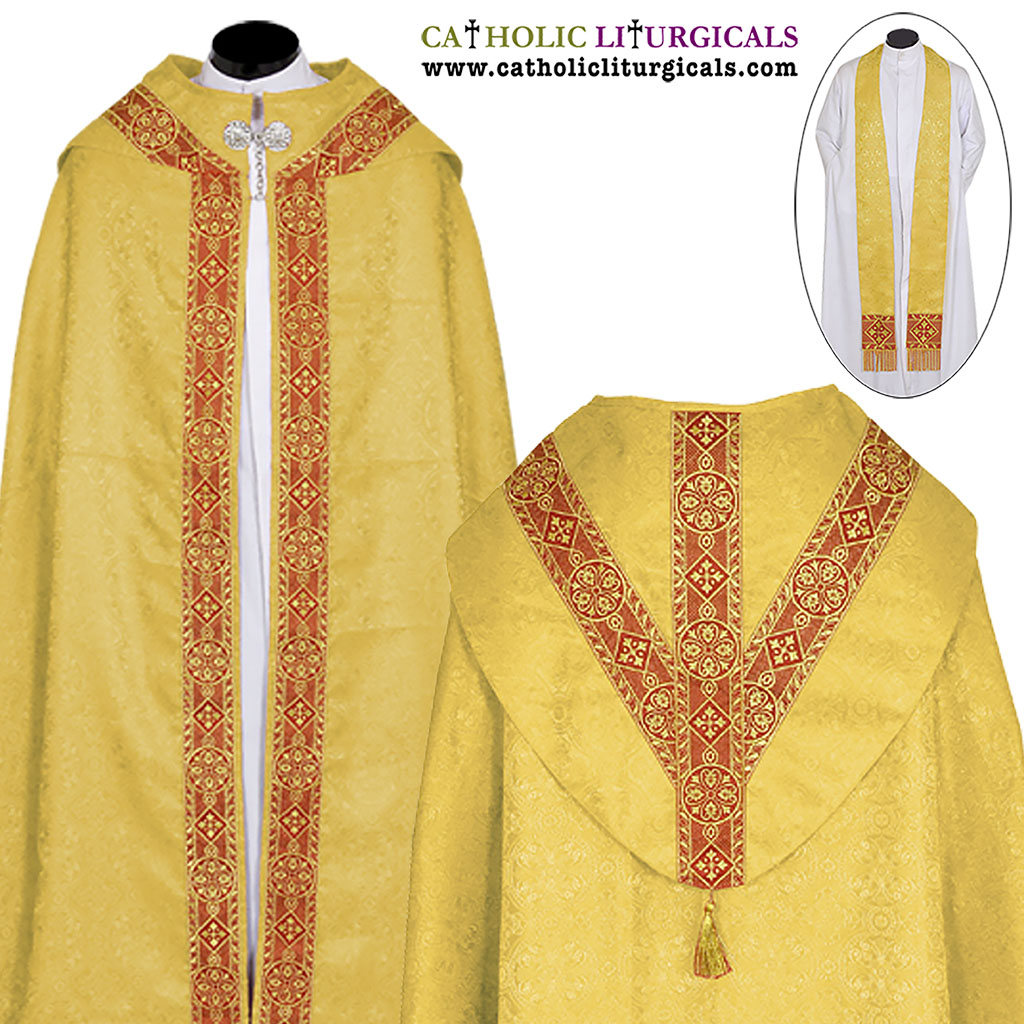 Cope Vestment Yellow Cope & Stole Set with Embroidered Orphreys