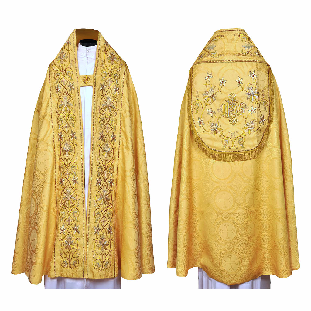 Cope Vestment Fully Embroidered Yellow Gold Cope & Stole Set