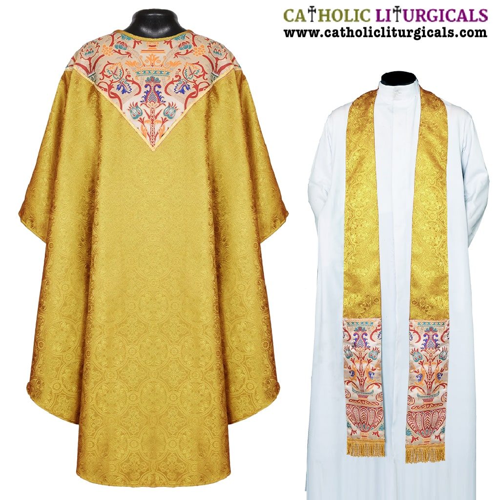 Gothic Chasubles Yellow Gothic Vestment with Coronation Tapestry