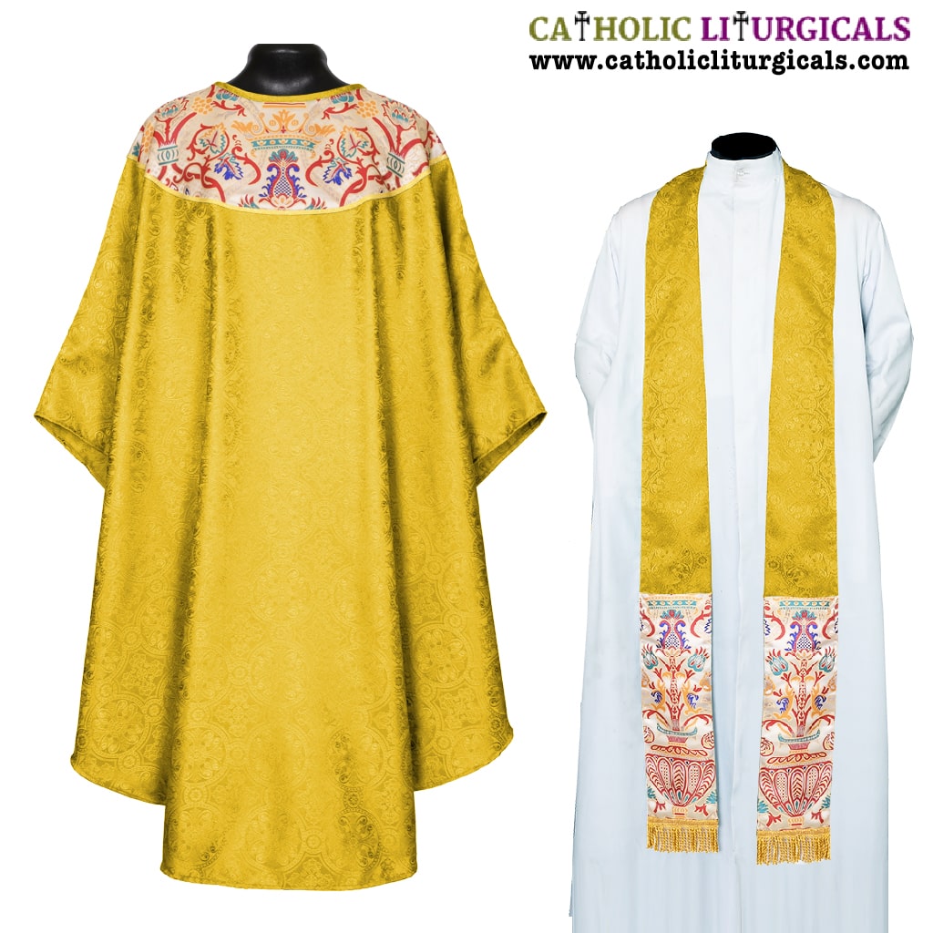 Gothic Chasubles Yellow Gothic Vestment with Coronation Tapestry