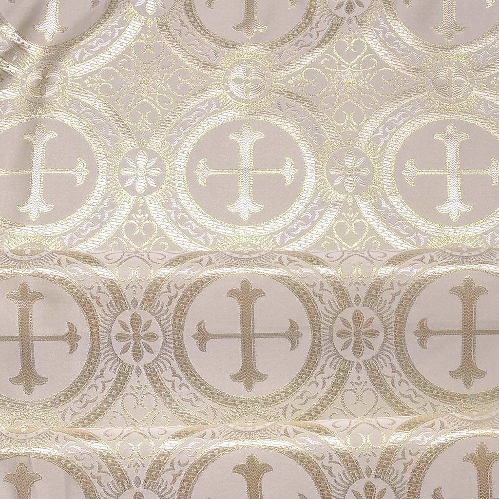 Fabrics Cross Designed Brocade Fabric: White & Gold