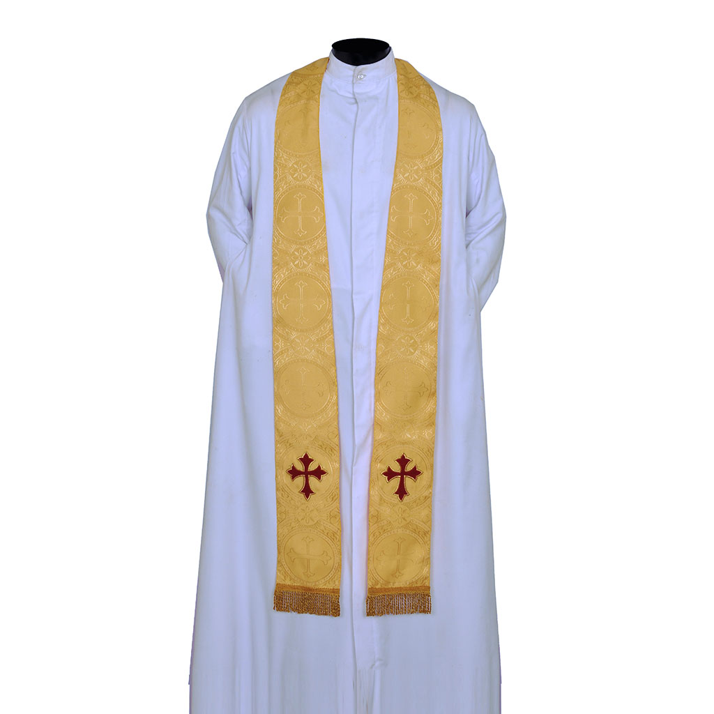 Priest Stoles Yellow Gold - Priest Stole - Cross Applique