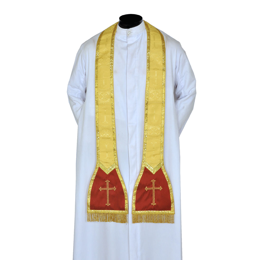 Priest Stoles Yellow Gold Priest Stole - Cross Embroidery