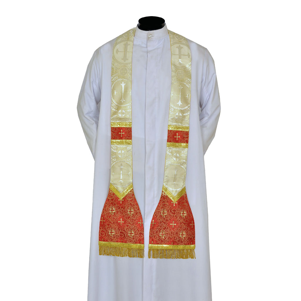 Priest Stoles White Gold - Priest Stole - Roman Model - Latin 