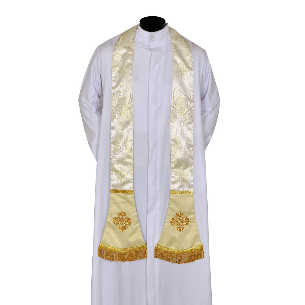Priest Stoles Metallic Gold Priest Stole - Cross Embroidery