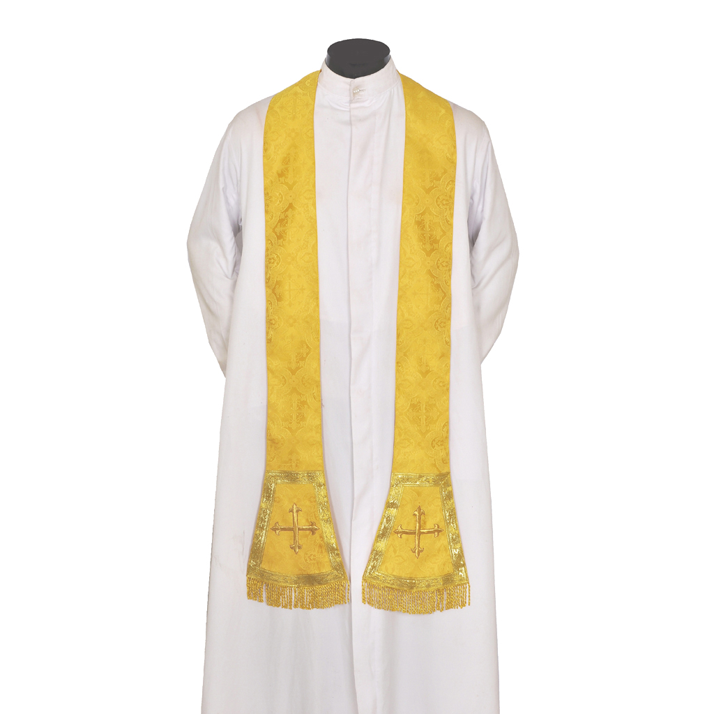 Priest Stoles Yellow Priest Stole - Cross Embroidery