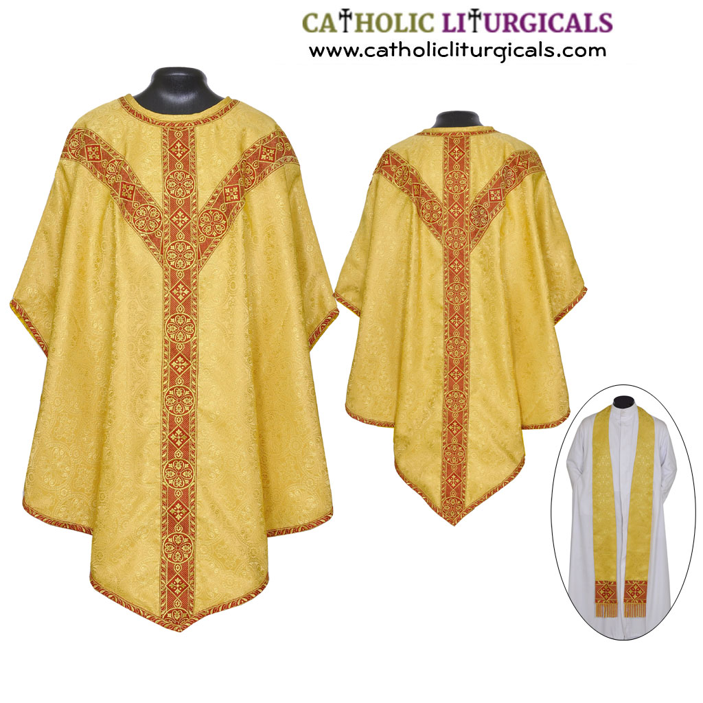 Pugin Style Chasubles Yellow Gold Pugin Style Gothic Vestment & Stole