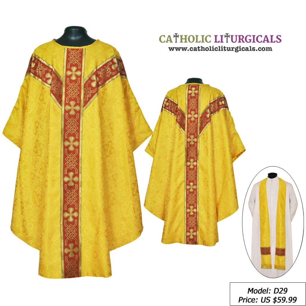 Gothic Chasubles MCC: Yellow Gold Gothic Vestment & Stole Set