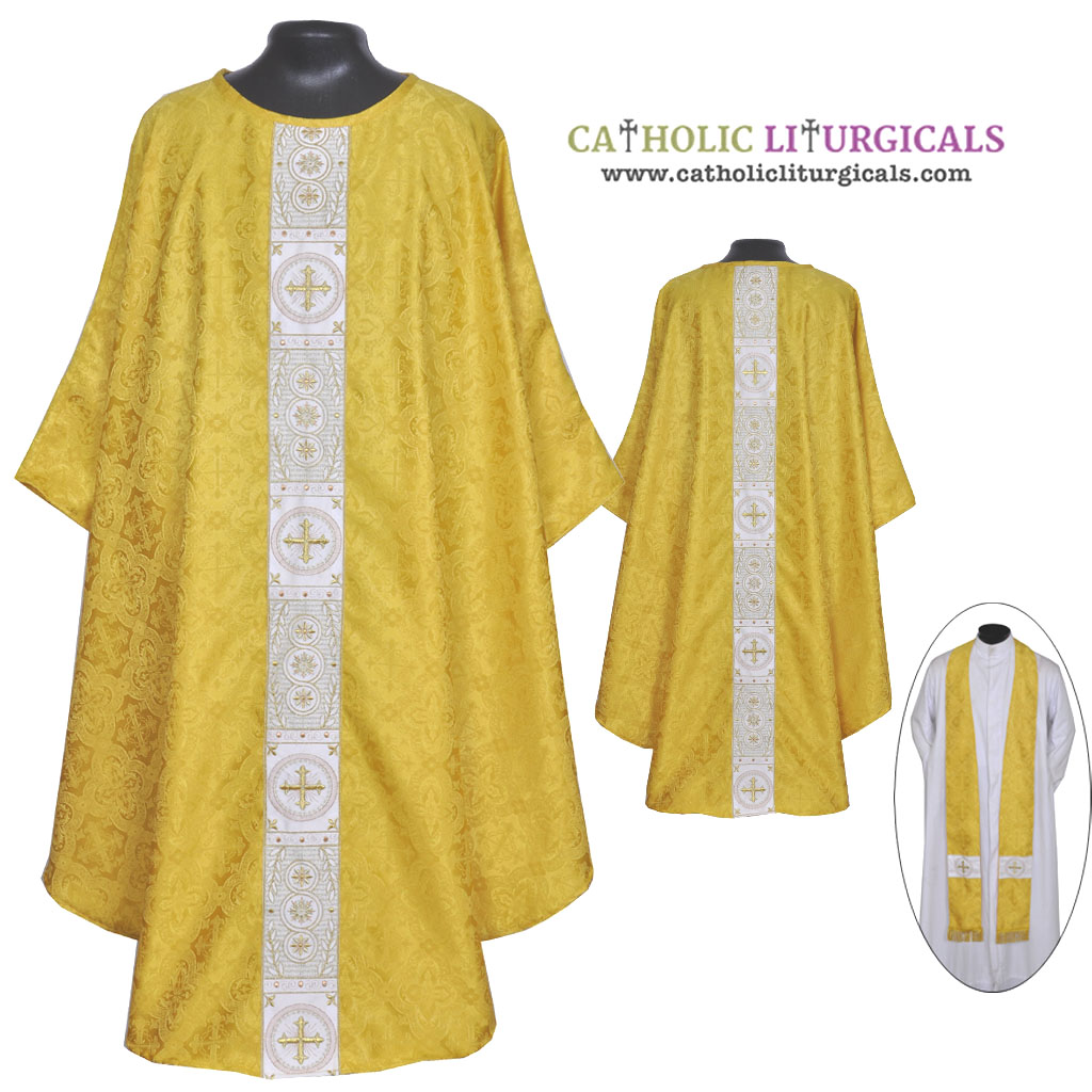 Gothic Chasubles M0A: Yellow Gold Gothic Vestment & Stole Set
