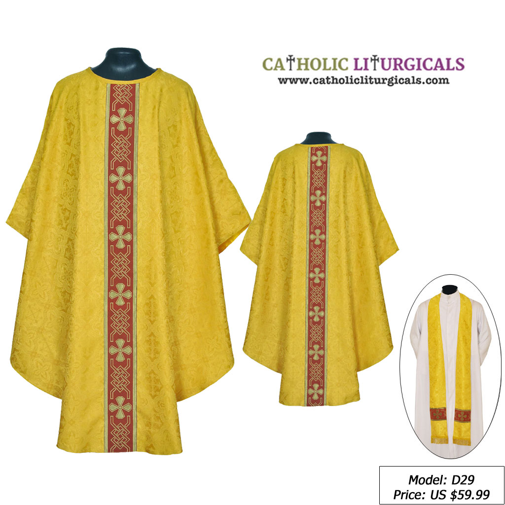 Gothic Chasubles MAA: Yellow Gold Gothic Vestment & Stole Set