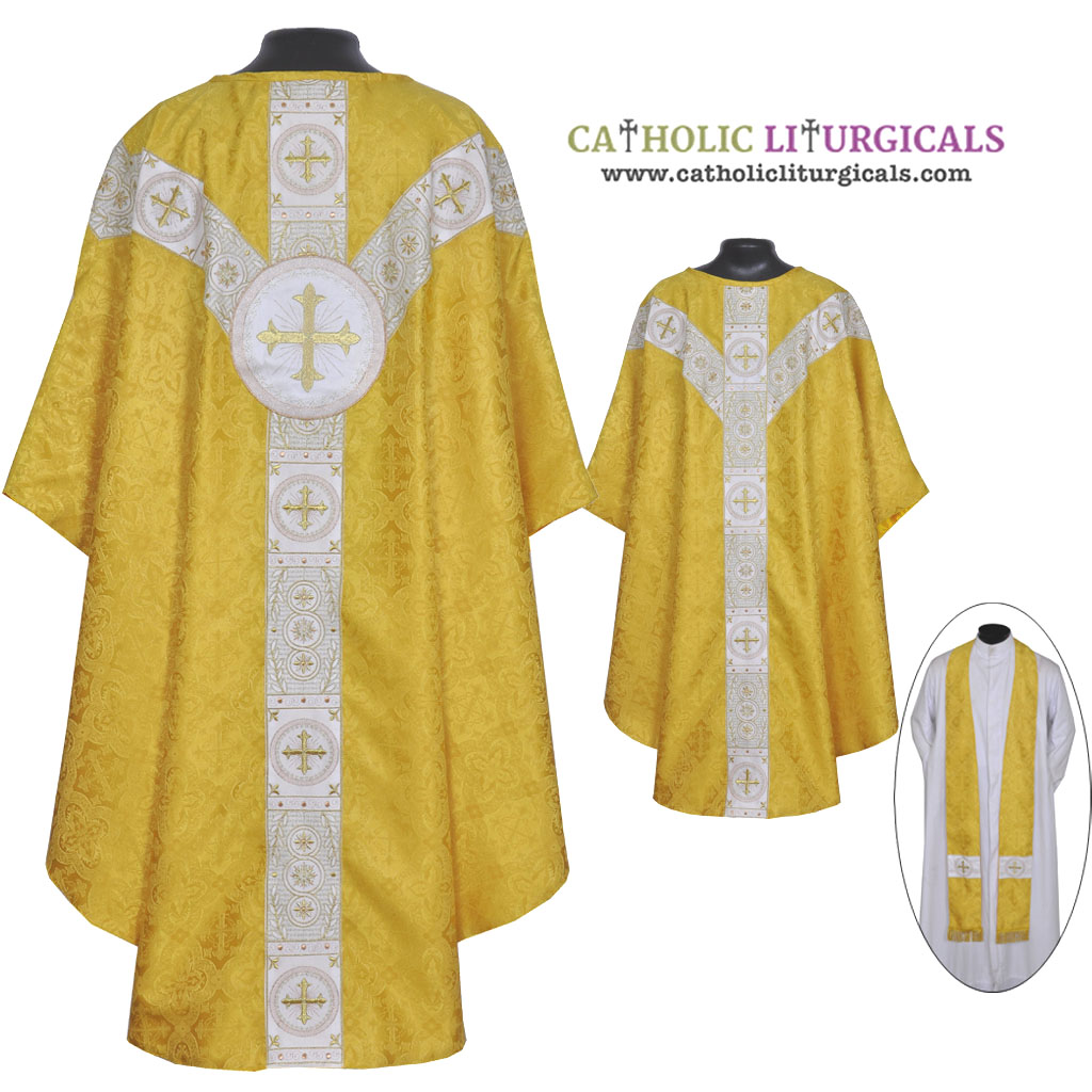 Gothic Chasubles MCX : Yellow Gold Gothic Vestment & Stole Set