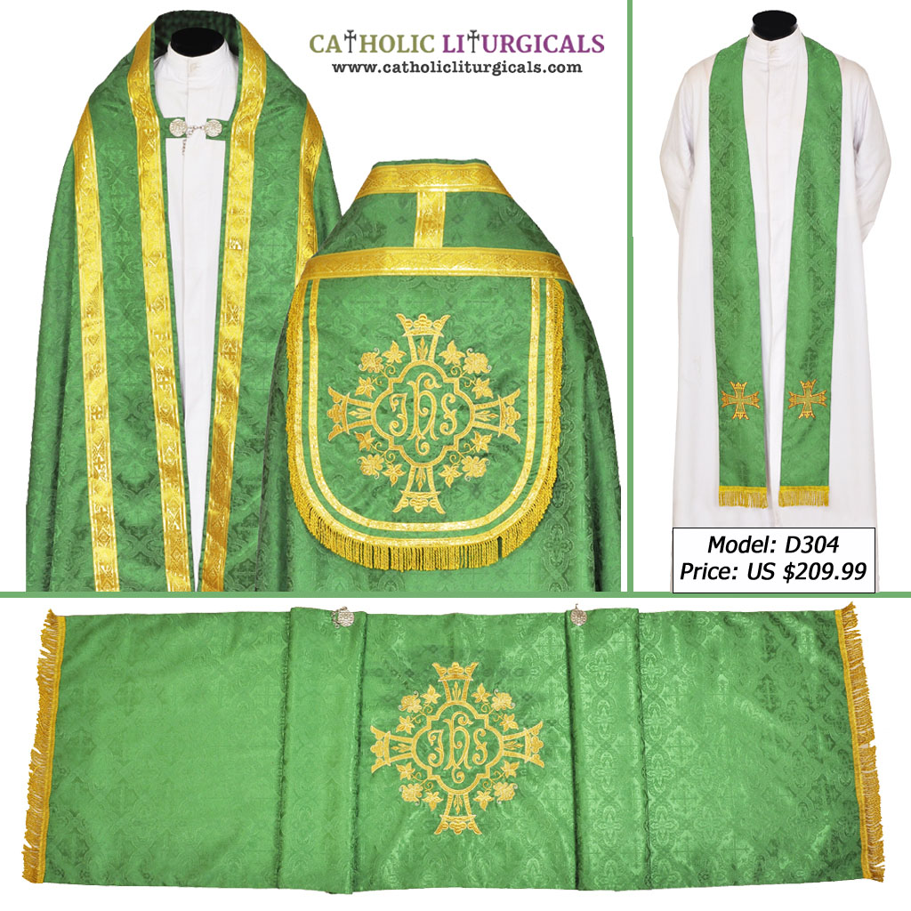 Cope Vestment Green Cope, Humeral Veil & Stole Set