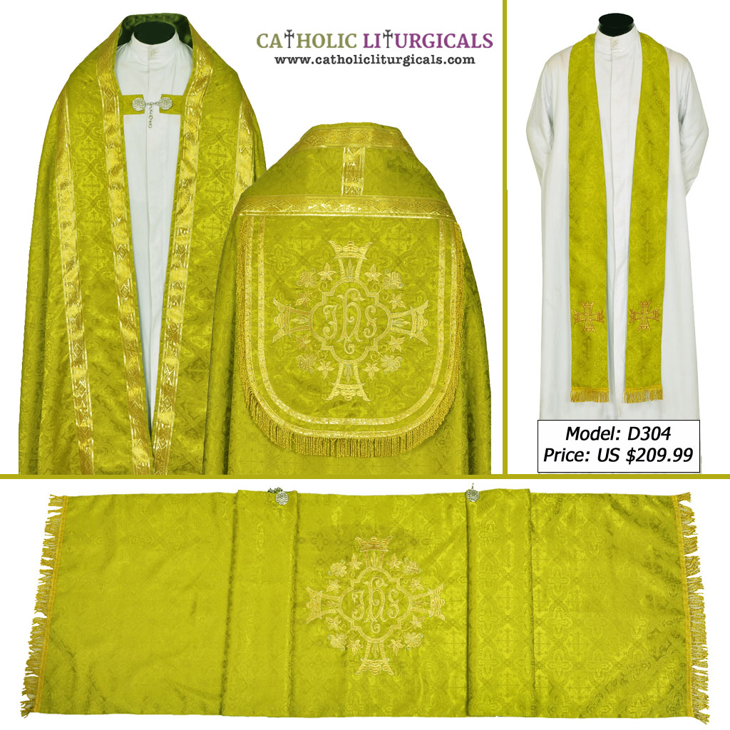 Cope Vestment Olive Green Cope, Humeral Veil & Stole Set
