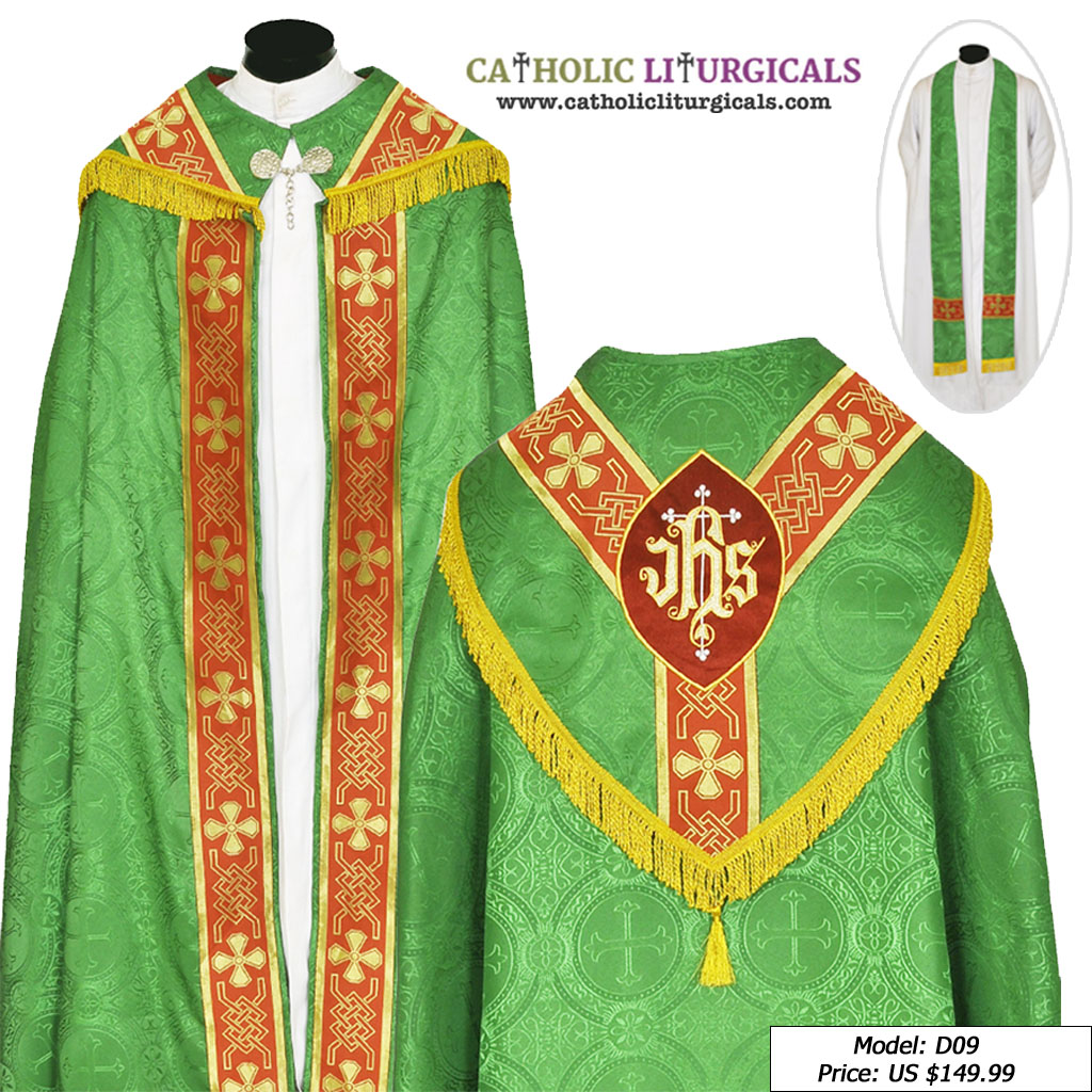 Cope Vestment Green Cope with Red Orphreys & Stole IHS