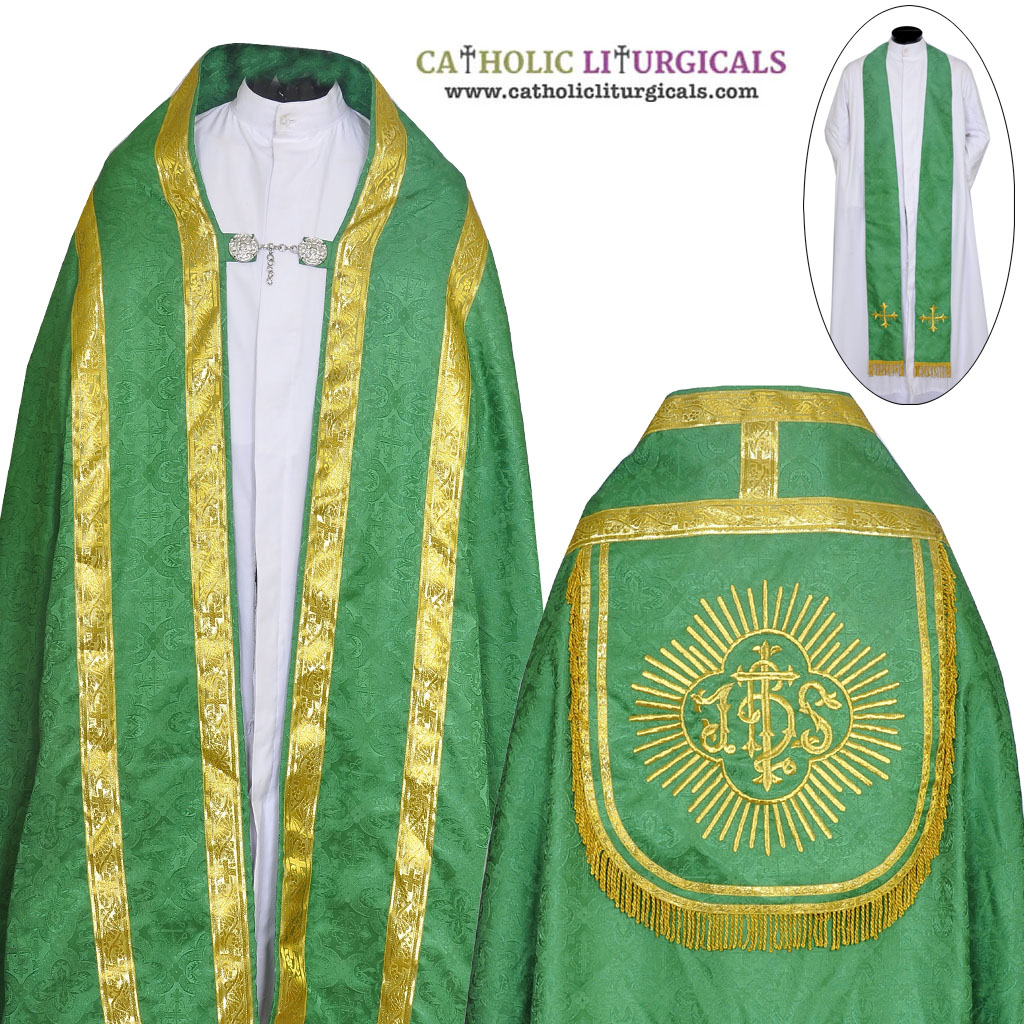Cope Vestment Green Cope & Stole Set - IHS Embroidery
